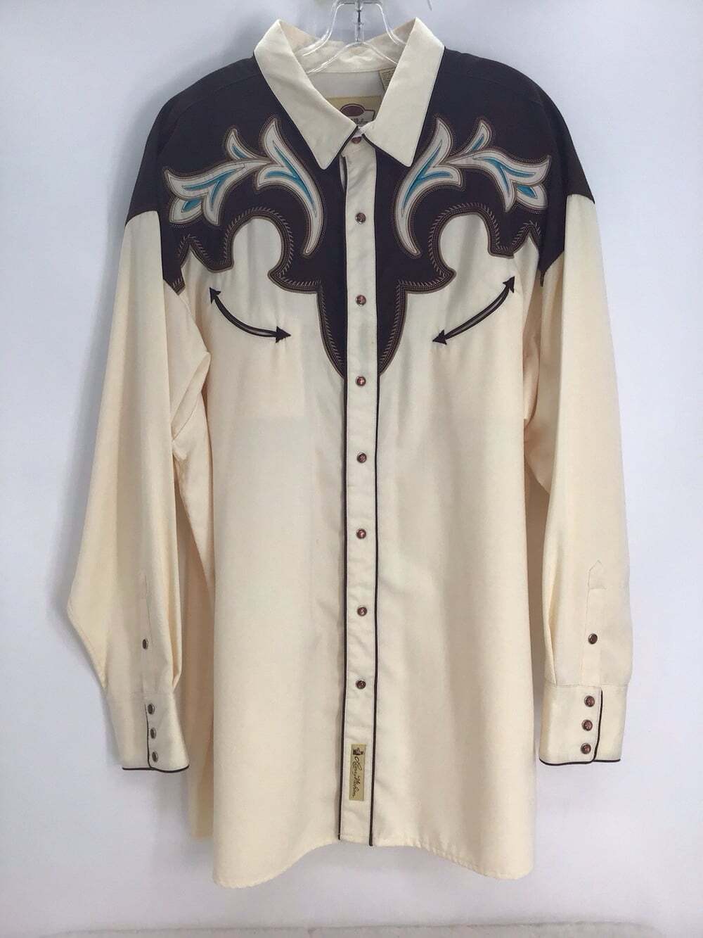 Larry Mahan Cowboy Collection Western Snap Button-Up Shirt Ivory Brown Size 2XL